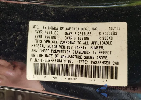 2013 Honda Accord Ex from USA, damaged, VIN 1HGCR2F7XDA191897
